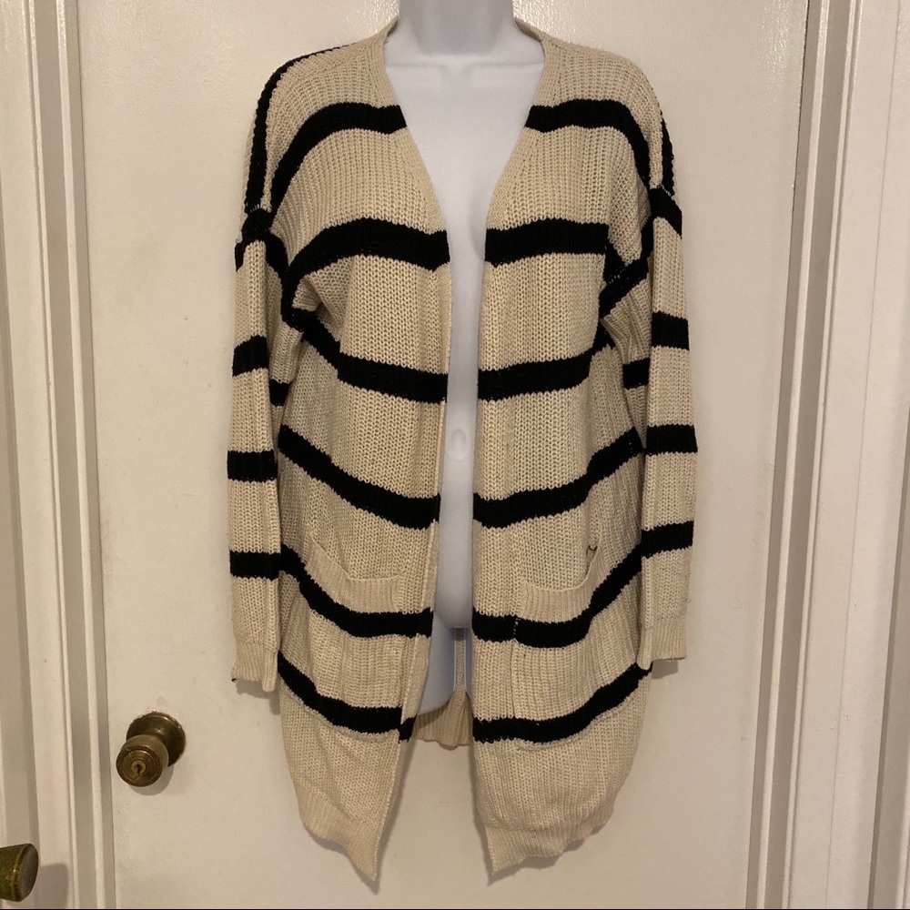 Black and Creme Striped Woven Sweater Cardigan
